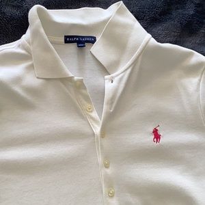 White polo dress with pink pony